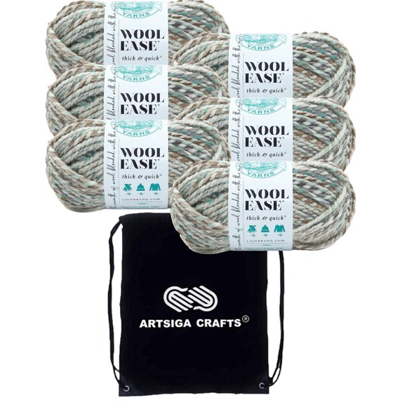 Lion Brand Laine Facile Épaisse et Rapide Seaglass 640-542 (6 Écheveaux - Même Teinture Lot) #6 S Fil Acrylique-Laine Volumineux pour Crochet et Tricot avec Sac de Projet
