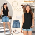 thumbnail image 6 of Women's Sleeveless blouses spring summer Zipper V Neck Casual Tank Top Fashion Black Dressy Shirts Size M, 6 of 11