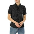 thumbnail image 3 of INSPIRE CHIC Women's Retro Print Short Sleeve Bow Tie Peter Pan Collar Chiffon Blouse M Black-Dots, 3 of 9