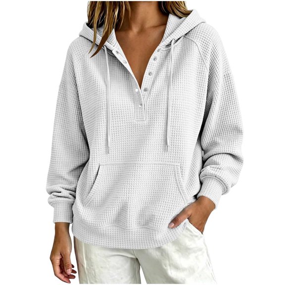 Ladies Ruched Crochet Hooded Plain Loose Fit Hoods Outfits Sweatshirt for Women Sweater Fall Winter Outfits 2026 White M
