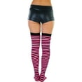thumbnail image 7 of ToBeInStyle Womens Opaque Hoseiry Thin Striped Thigh High Stocking - Black w/ Doll Pink Stripes - One Size, 7 of 7