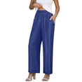 thumbnail image 5 of JGGSPWM Women's Wide Leg Pants Summer Solid Color Casual Elastic Waist Long Lounge Travel Pants Trousers with Pockets Blue XXL, 5 of 9