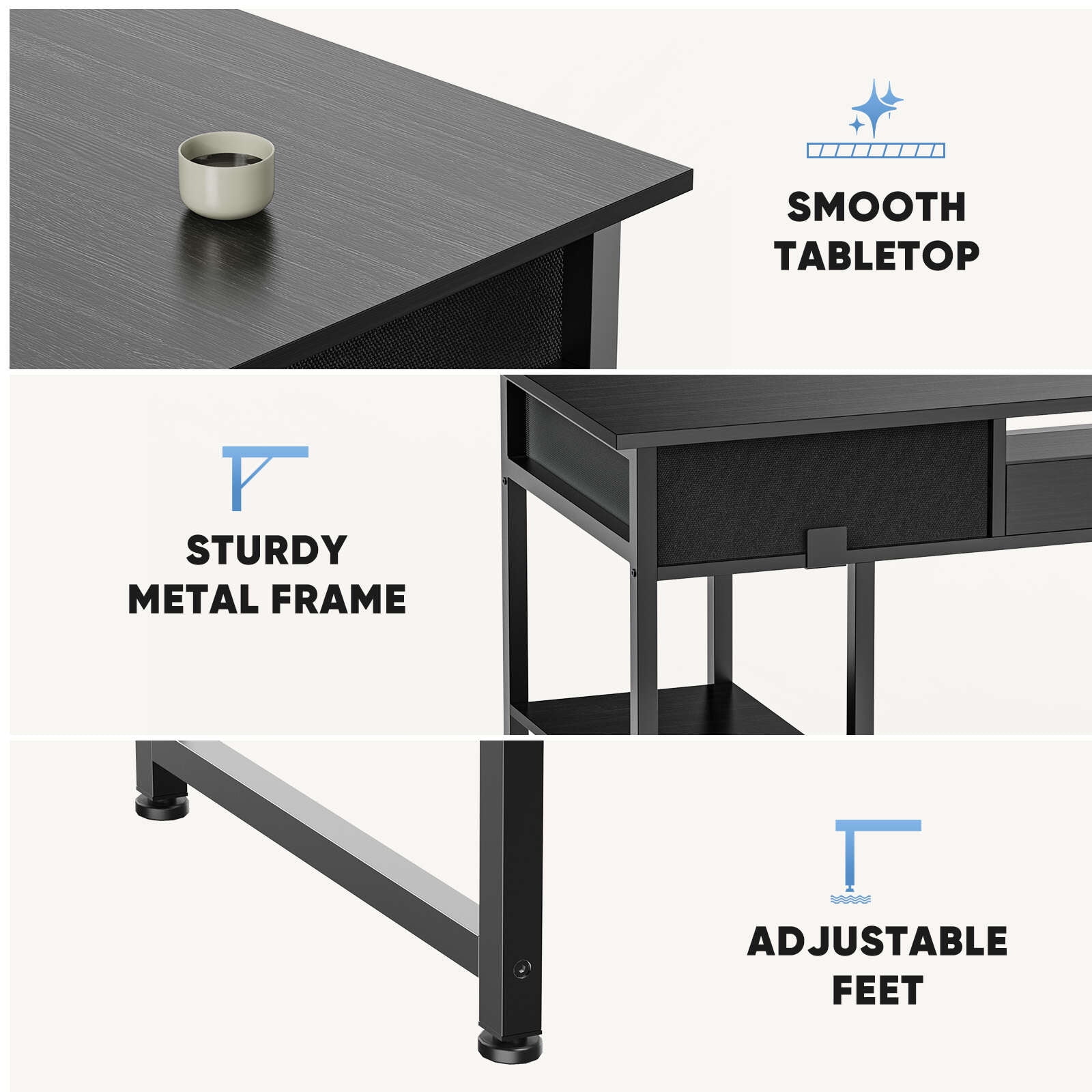 MCQ 48 Inch Desk with 2 Drawers Bedroom Kids Student Vanity Home Office Computer PC Table,Black