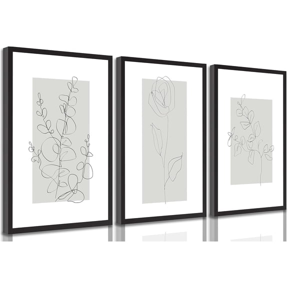 3Pcs Neutral Botanical Print Canvas Wall Art Floral Simple Vintage Lines Living Room Wall Decor Pictures Beige Bohemian Farmhouse Poster Print Bedroom Office Home Decoration Unframed