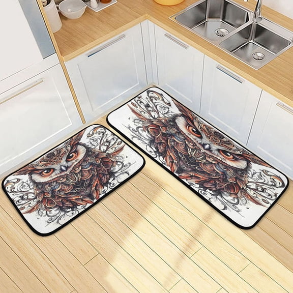 Ryvnso Owl Kitchen Rugs Set Non Slip Runner Mats for Dining Room