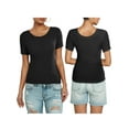 thumbnail image 2 of Anygrew Tops with Built in Bra for Women Casual Short Sleeve Fitted Scoop Neck Ribbed Knit Shirts, 2 of 6
