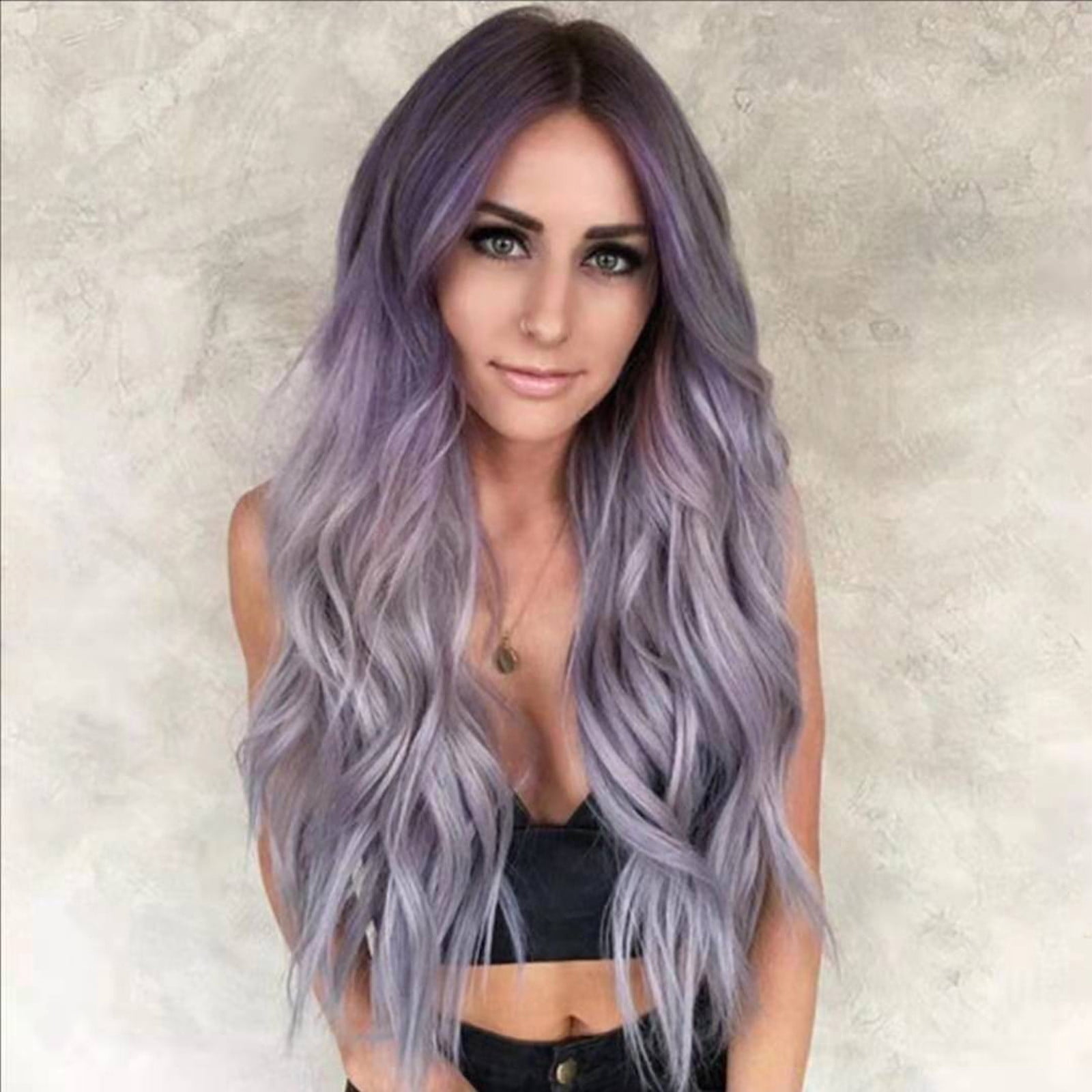 YSGFHGJW Wigs for Black Women,Color Mixing Colors Long Roll Curly Hair Middle Score Wig Fashion Natural Wig High Temperature Wire 25.59in Long Wig For Women Daily Life,Purple