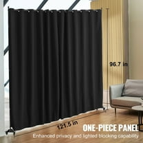 96" W x 120" H Black Portable Room Divider on Wheels, Privacy Screen Panel with Curtain for Office, Bedroom, Dining Room, Study