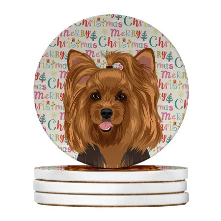 

Yorkie Black and Gold #1 Christmas Large Sandstone Coasters Pack of 4 4 in x 4 in