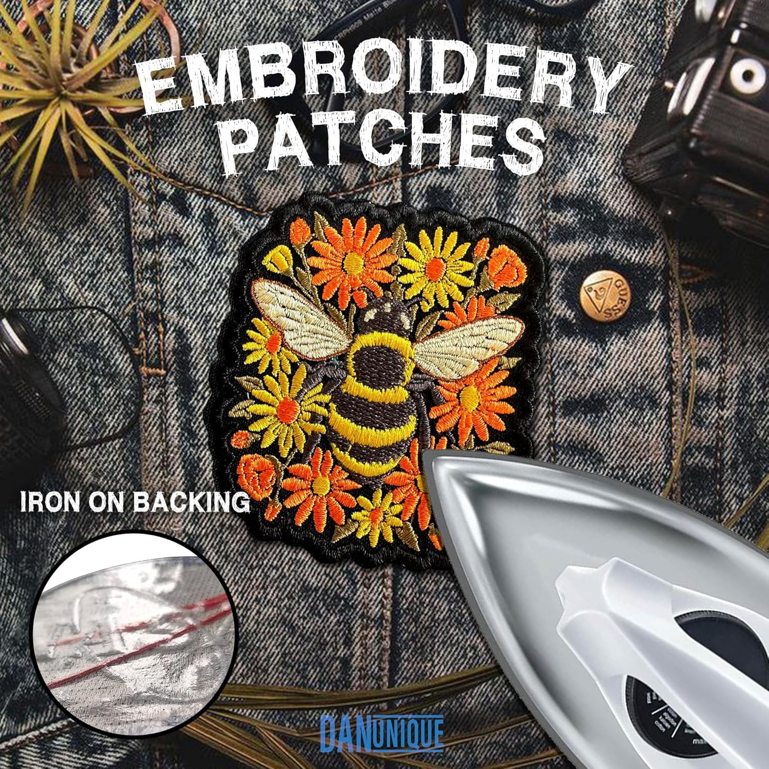 Bumble Bee Floral Patch 3" Nature Wildflower Bee Embroidered Patches Animals Insect Lover Embroidery Patch for Caps, Bags, Backpacks, Hat, Jackets, Uniform DIY PVC Gifts for Her Him 3 Inches