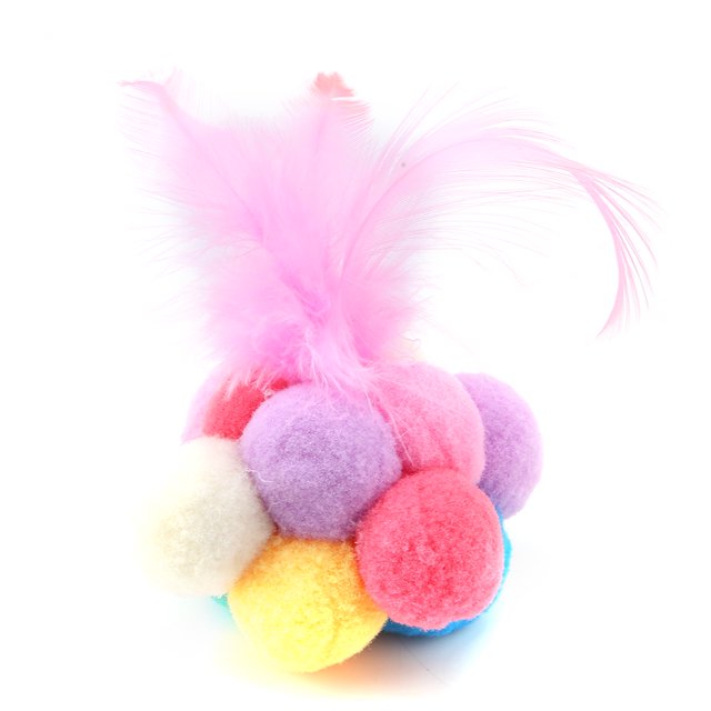 Juguete para gatos, cascabeles hechos a mano, pelota hinchable integrada con hierba gatera, juguete de plumas interactivo (colorido)