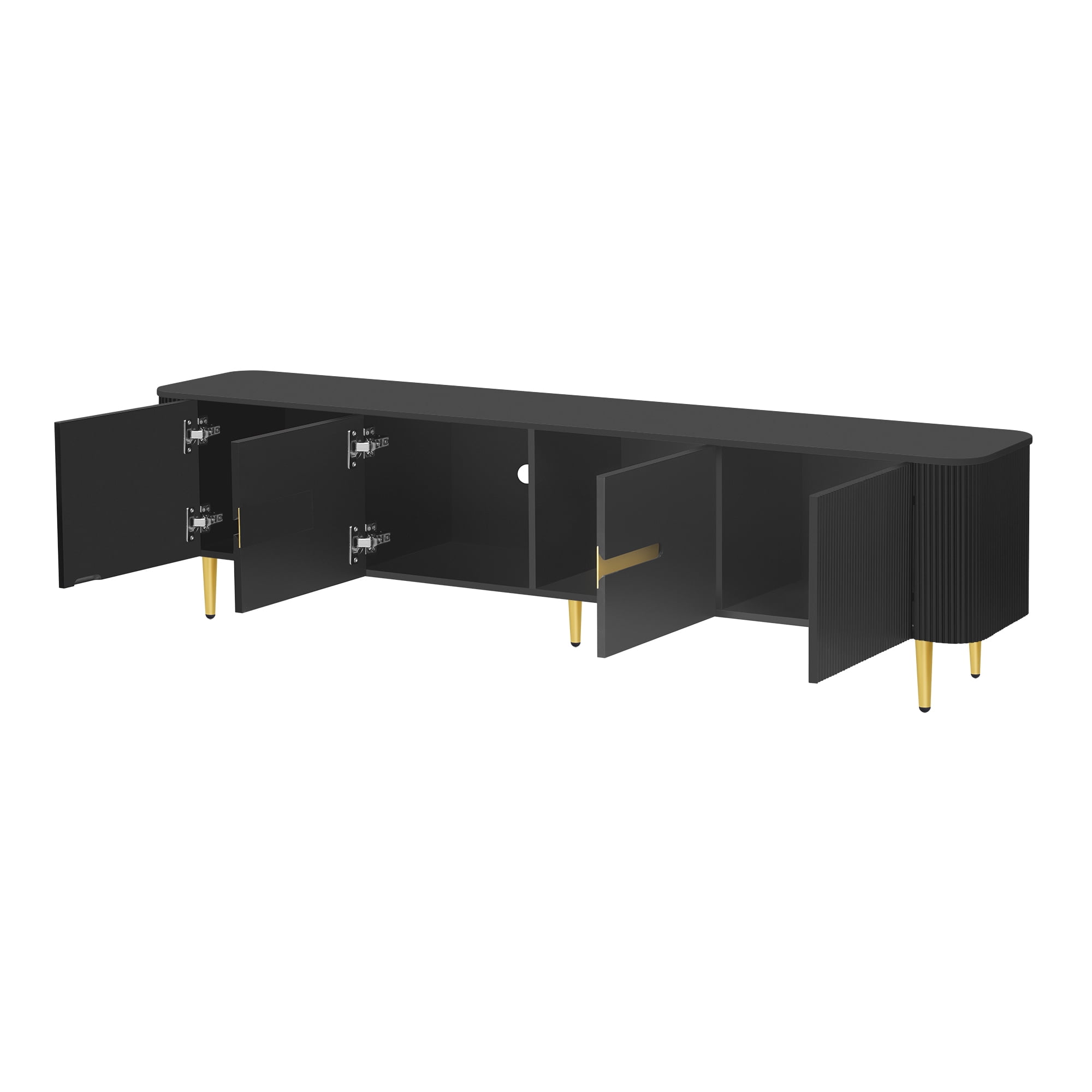 Euroco Modern Minimalist TV Stand with 4 Cabinets and Gold Metal Legs