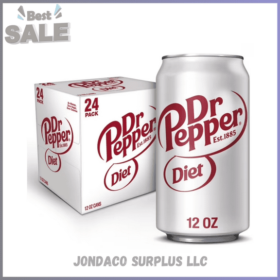 Diet Dr Pepper Soda Pop, 12 fl oz, 24 Pack Cans