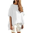 thumbnail image 2 of QIPOPIQ Women's Cotton Linen Round Collar Boxy Top Patchwork Blouses Clearance, 2 of 7