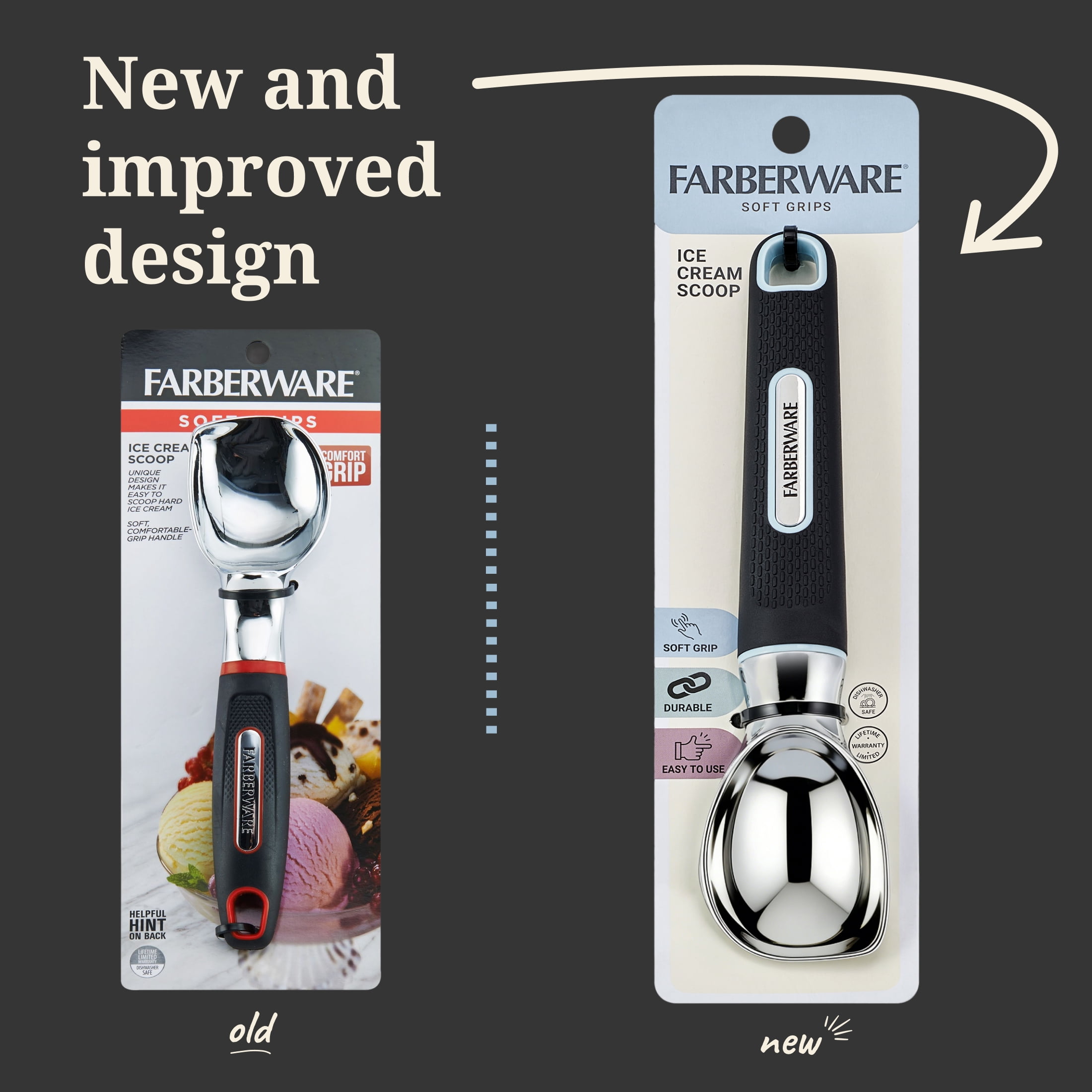 Farberware Soft Grips Cast Zinc Ice Cream Scoop Black with Slate Accents