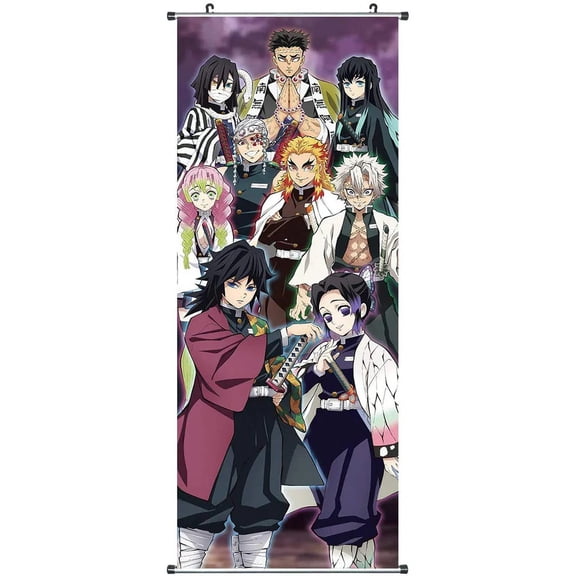 Demon Anime Slayer Wall Scroll, Posters Collection, Decorative Art Print with Hanging Accessories, 29.5" L x 11.8" W