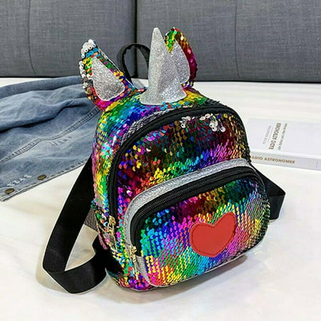 KABOER Cartoon Unicorn Shiny Sequins Mini Backpack Girl School Travel Shoulder Bag