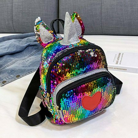 KABOER Cartoon Unicorn Shiny Sequins Mini Backpack Girl School Travel Shoulder Bag (Best Travel Purse 2019)