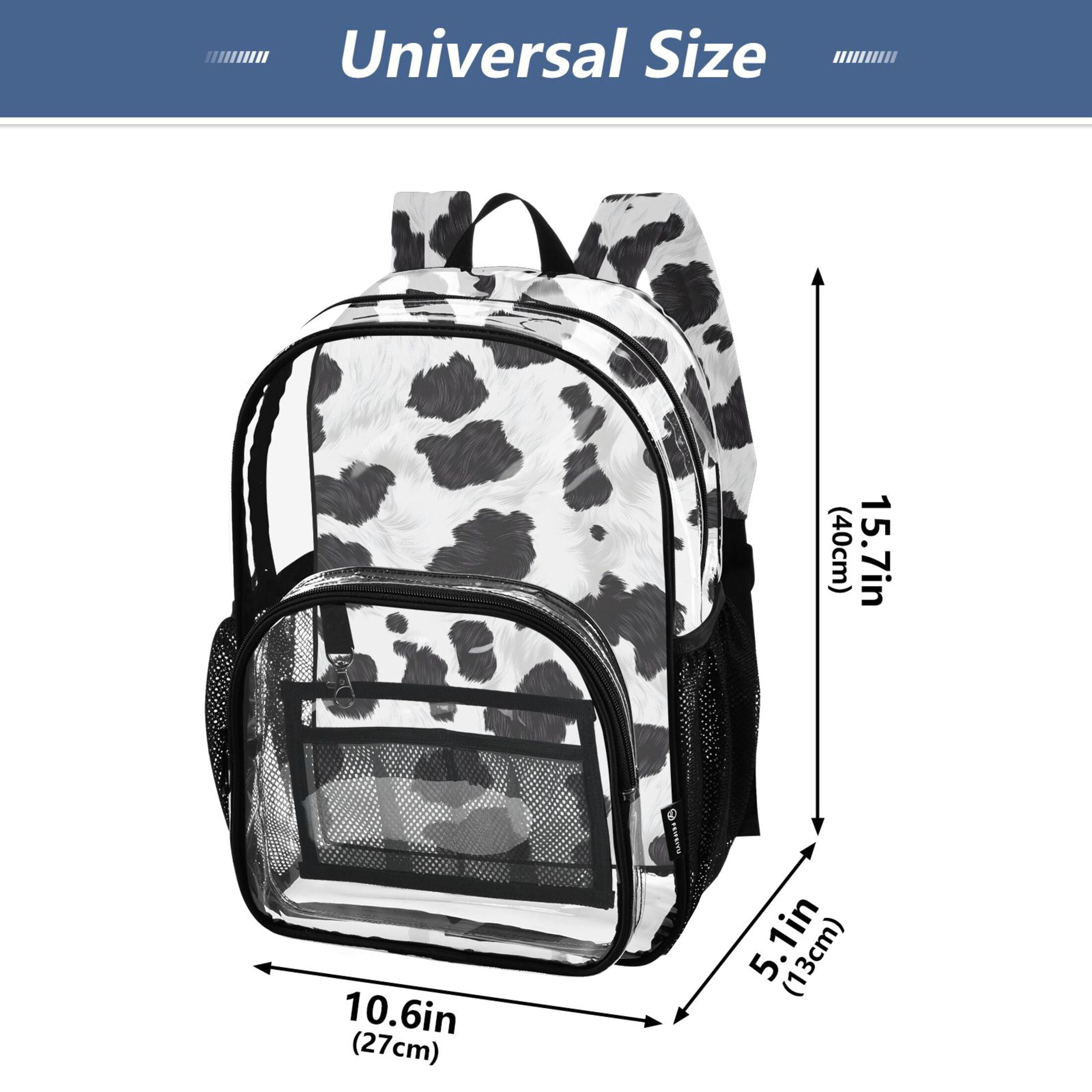 ALAZA Clear Backpack Cow Print PVC Transparent BookBag