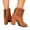 Brown, variant on Kitten Low Ankle Boots for Women Chunky Block Heel Bootie Side Zipper Round Toe Double Adjustable Buckle Boots Women 2 Inch Heeled