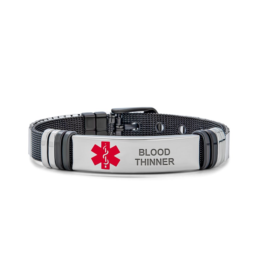 Unisex Blood Thinner Identification Medical Alert ID Belt Buckle Mesh