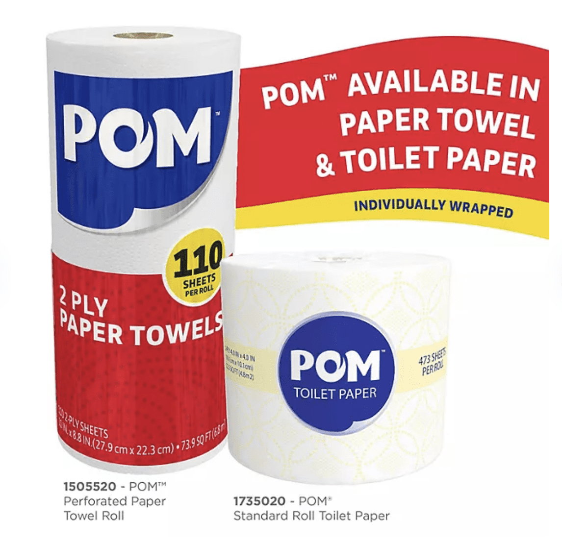 POM Individually Wrapped 2-Ply Paper Towels 30 rolls, 110 sheets/roll