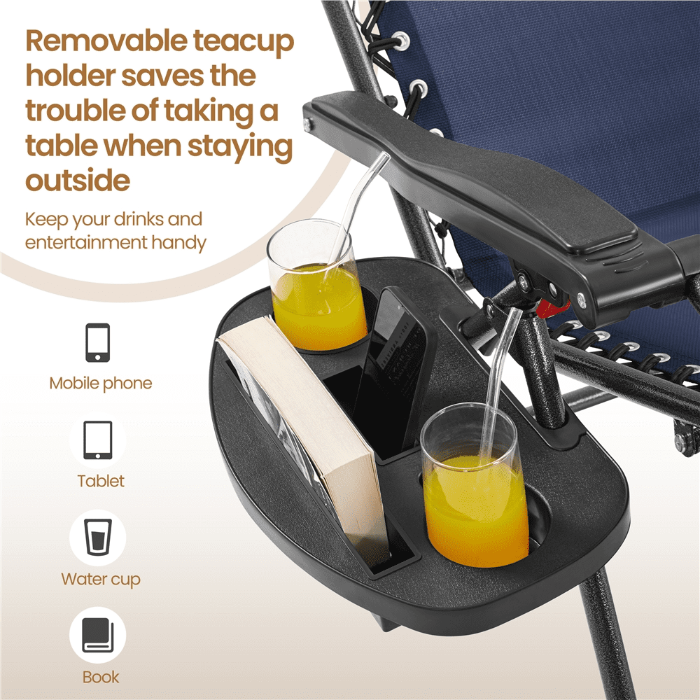 Renwick 26in Outdoor Zero Gravity Recliners with Cupholder, Set of 2, Navy Blue
