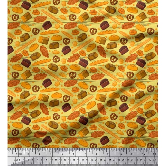 Soimoi Cotton Duck Fabric Pretzels,Cupcake & Baguette Food Print Fabric by Yard 42 Inch Wide