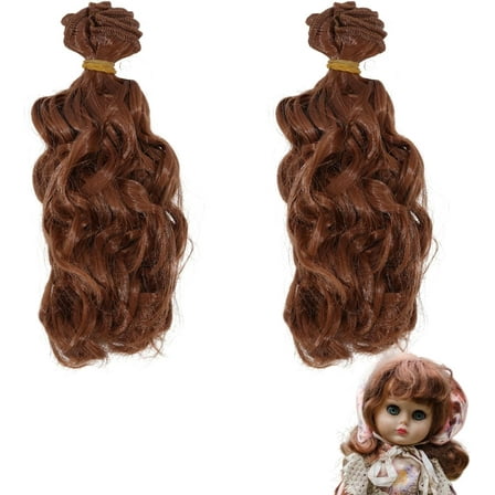 2 Pcs Brown Wig Hair 15CM Curly Hair Wigs Dolls Soft Flexible Thick Hair Fashion Dolls & Accessories for Making DIY Arts and Crafts