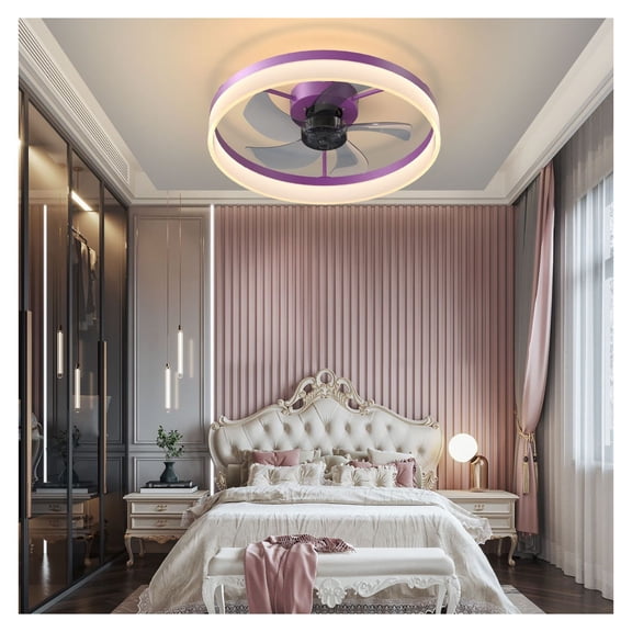 Purple Ceiling Fan with Lights Dimmable LED Modern Indoor Fan - Silent 6-Speed Remote Control, Bedroom Living Room