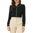 thumbnail image 1 of BLUSA CHIC PARA MUJER CON COLLAR PETER PAN Y MANGAS ABULLONADAS, CON TRIM CONTRASTANTE Y BOTONES, TAMAÑO 3XL, NEGRO, 1 of 7
