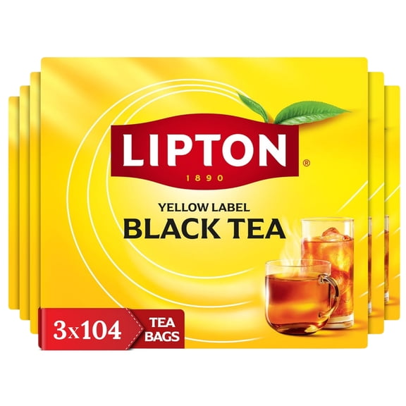 Lipton Black Tea Bags, Smooth & Flavorful High-Caffeine Hot or Iced Tea, 104 Count (Pack of 3), 312 Total Tea Bags
