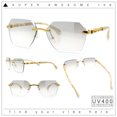 thumbnail image 2 of Luxury Rimless Beveled Rectangle Lens Jaguar Metal Figurine Arm Sunglasses Gold Beige - Clear Mirror, 2 of 8