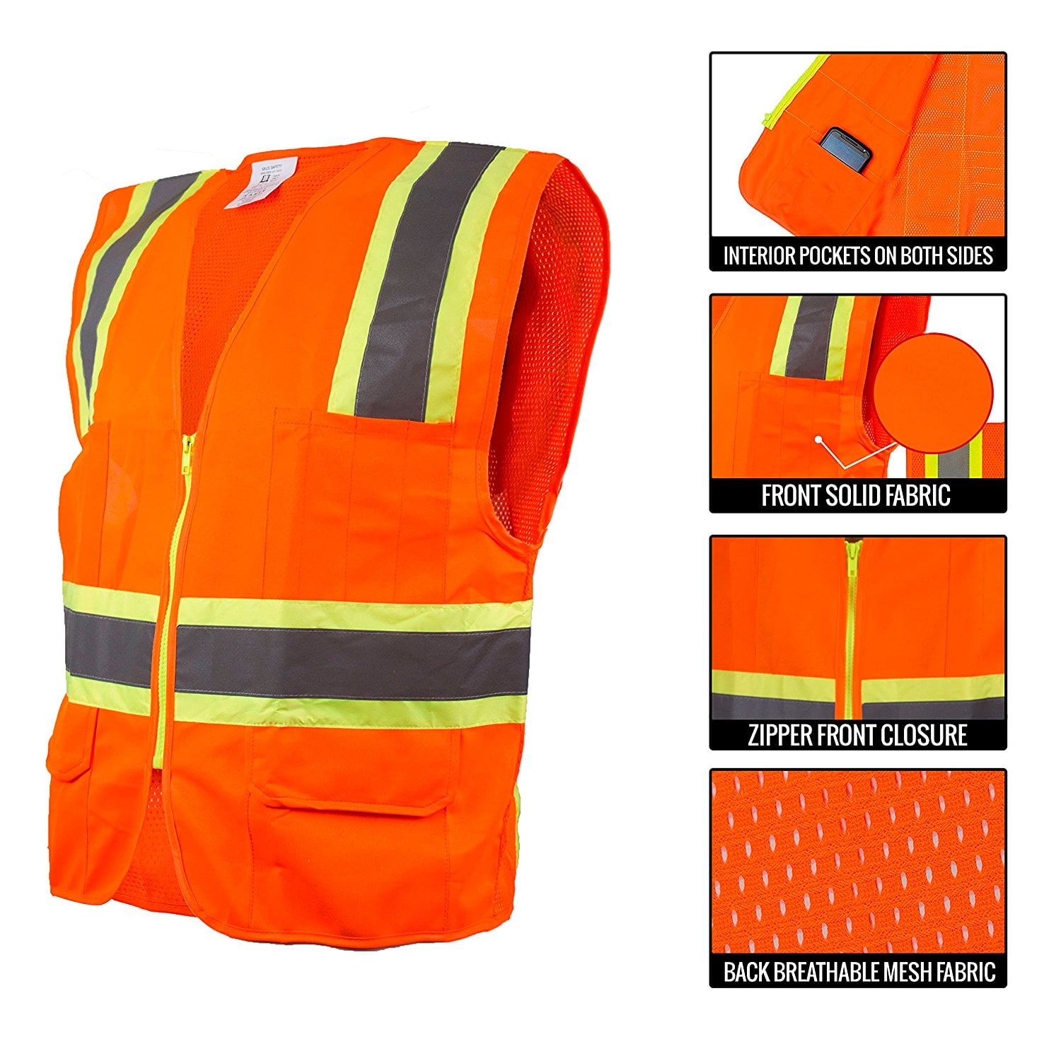 RK Safety Two Tone High Visibility Safety Vest- ANSI Class 2 - Neon Orange / 4XL