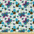 thumbnail image 2 of Ambesonne Butterfly Fabric by the Yard Microfiber, Bees and Winged Animals, 2 Yards, Sky Blue White and Pink, 2 of 2