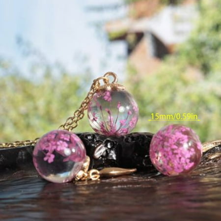 - ★Gift For Christmas★Women's Dried Flower Pendant Necklace Earring Resin Crystal Flower Jewelry Set,pink
