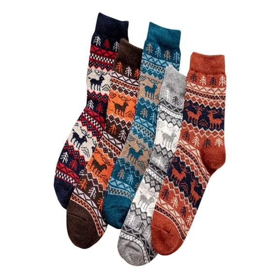 TELOLY Socks Womens Wool Socks Warm Thick Winter Warm Boots Cozy Cabin Crew Ladies Socks 5 Pack Socks for Women Ankle High