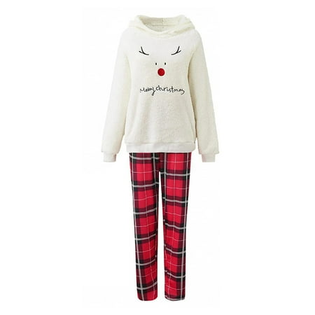 

HOMBOM Womens PJS Sets Women Winter Warm Christmas Mom Printed Blouse O-Neck Tops Pants Family Matching Pajamas Set