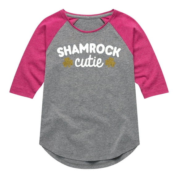 Instant Message - St. Patrick's Day - Shamrock Cuties with Sparkle Shamrocks - Toddler And Youth Girls Raglan Graphic T-Shirt