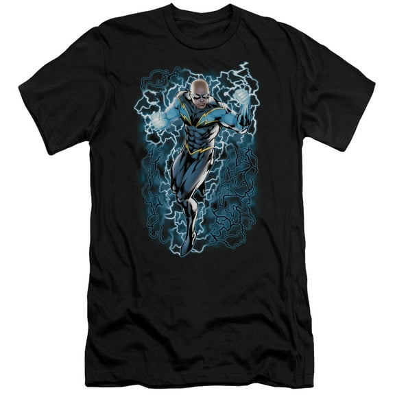 JLA Justice League Black Lightning Bolts Premium Canvas Adult Slim Fit 30/1 T-Shirt Black