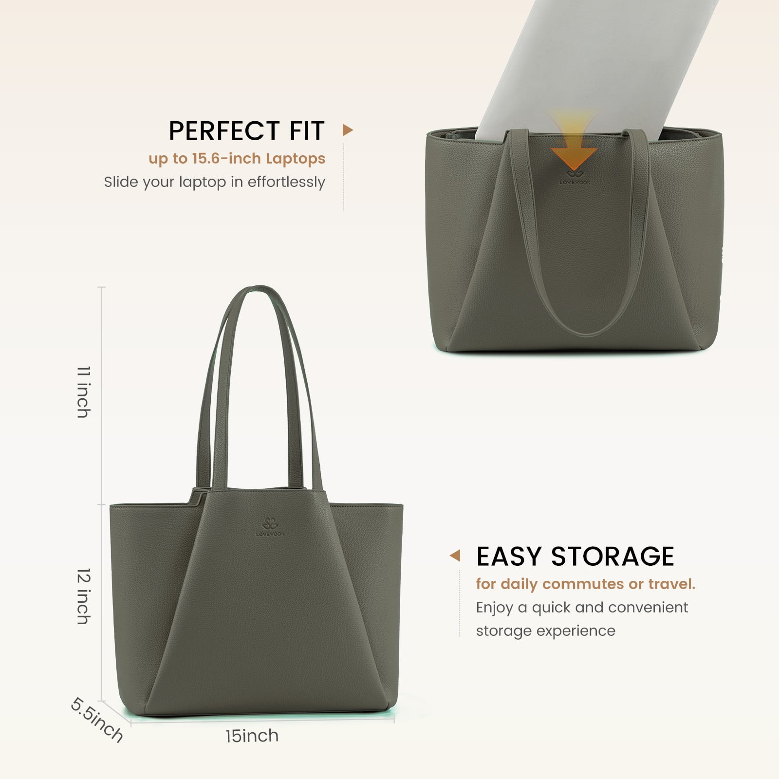 Lovevook Handbag Purses for Women,Large Work Tote Bag Briefcase Shoulder Bag for Women Fit 15.6 Inch Laptop with Clutch Bag