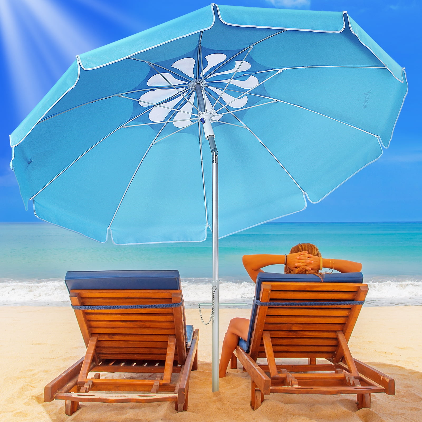 6.5 ft Beach Umbrella with Anchor and Tilt Aluminum Pole,Height