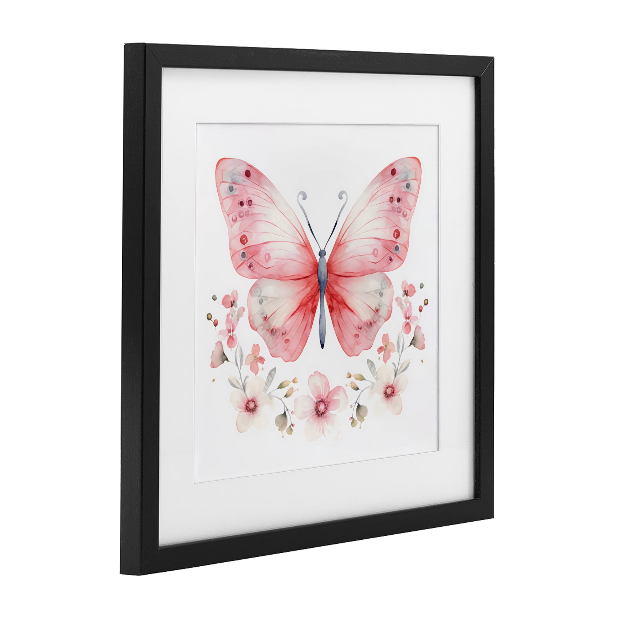 Stupell Industries Pink Symmetrical Butterfly Florals Black Framed Print Under Glass, design by Creative Studio