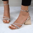 thumbnail image 3 of COM STAR Women’s Rhinestone Strappy Wedge Sandals Open Toe Ankle Strap Dress Heels for Party Evening Wedding Summer Shoes, 3 of 9