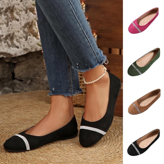 Women's Rhinestone Stripe Slip On Flats, Casual Solid Color Soft Sole Moccasins, Non-Slip Walking Shoes for Women, Perfect for Daily Outings and Casual Wear