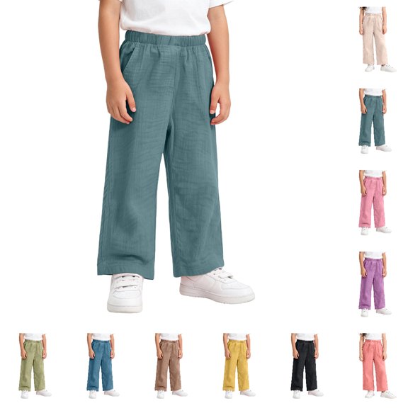 Bmisegm Girls Pants Kids Boys Girls Long Baggy Elastic Waist Basic Trousers Casual Joggers for Loose Pants Age 5-14,Sky Blue,5-6 Years