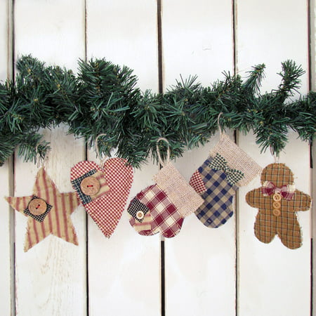 Quilted Homespun Fabric Christmas Ornaments Set of 5Jubilee Creative