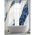 thumbnail image 5 of Marble Blue Sheer Curtains 96 Inch Length 2 Panels Set, Gold Foil Ceramic Style Cracks Scratches Voile Window Treatment Semi Sheer Long Curtains Drapes for Bedroom/Living Room/Kitchen 52"x96"x2, 5 of 7