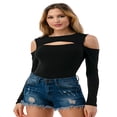 thumbnail image 4 of STEPBYJ Women's Cutout Off Shoulder Round Neck Sexy Casual Long Sleeve and Short Sleeve Bodysuit (XL, BLACK), 4 of 7