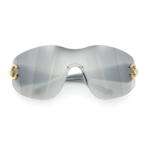 Womens Luxury Rimless Shield Bold Oversize Wrap Diva Sunglasses Silver - Silver Mirror